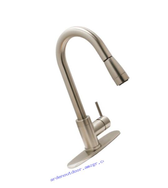 Huntington Brass 51181-72 Single-Handle Pull-Down Kitchen Faucet with Sprayer and Optional Deck Plate, Satin Nickel