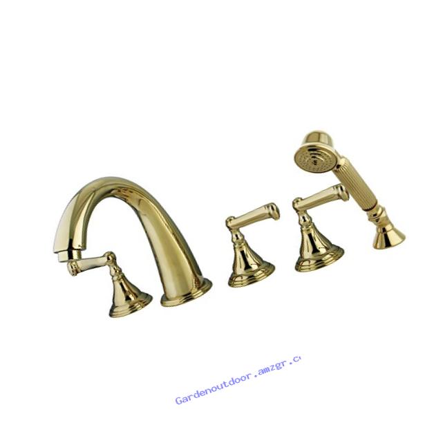 Kingston Brass KS53625FL Royale Roman Tub Filler with Hand Shower, Polished Brass, 5-Piece