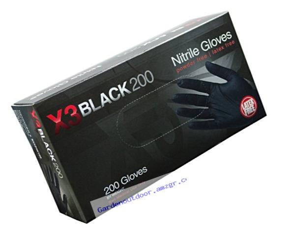 AMMEX - BX3D46100-BX - Nitrile Gloves - Disposable, Powder Free, Latex Free, 3 mil, Food Safe, Large, Black (Box of 200)
