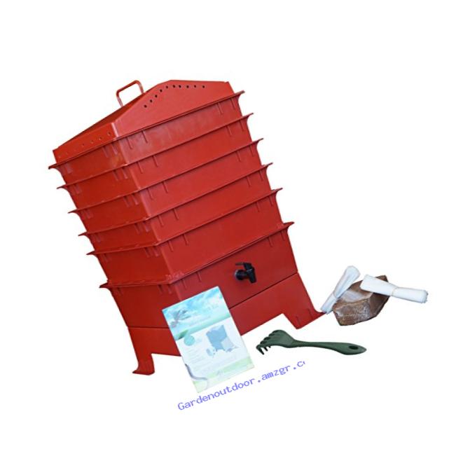 VermiHut 5-Tray Worm Bin with Free Composting Claw, Terracotta