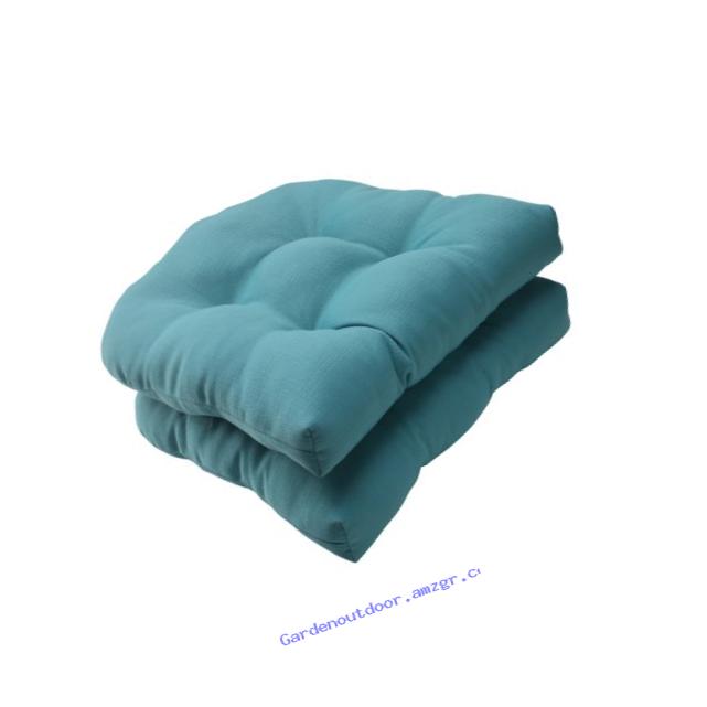 Pillow Perfect Indoor/Outdoor Forsyth Wicker Seat Cushion, Turquoise, Set of 2