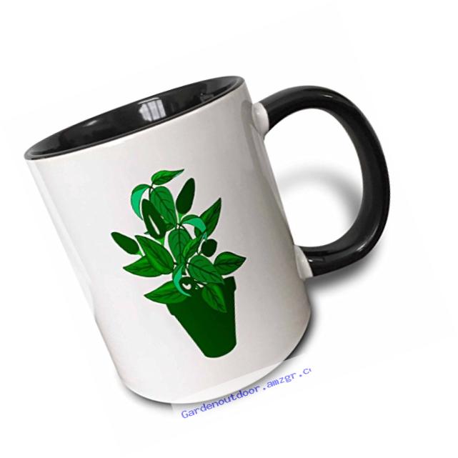3dRose Pot with Green Themed Plant Two Tone Black Mug, 11 oz, Black/White