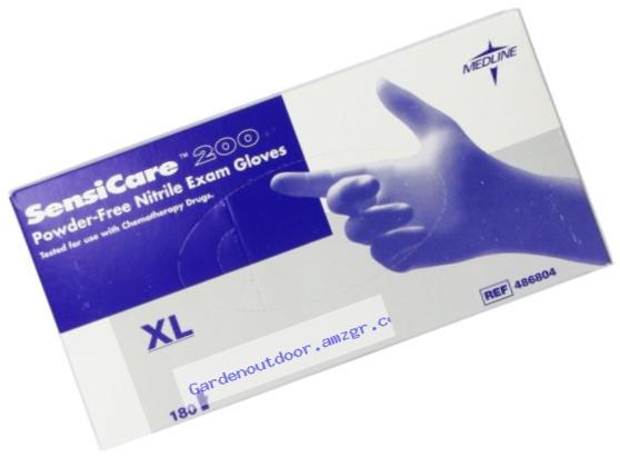 Medline Sensicare 200 Non-Sterile Powder-Free Latex-Free Nitrile Exam Gloves, X-Large, 180 Count