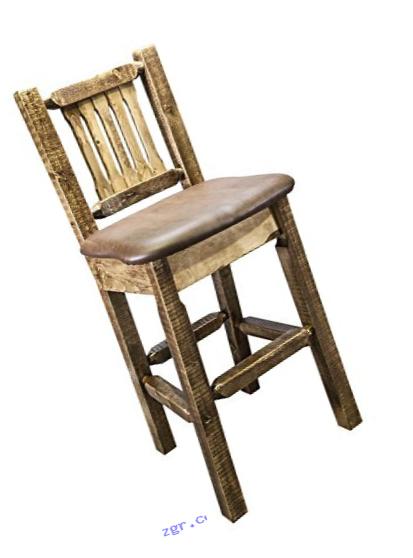 Montana Woodworks MWHCBSWNRSLSADD Homestead Collection Barstool with Back, Stain & Clear Lacquer Finish with Upholstered Seat, Saddle Pattern