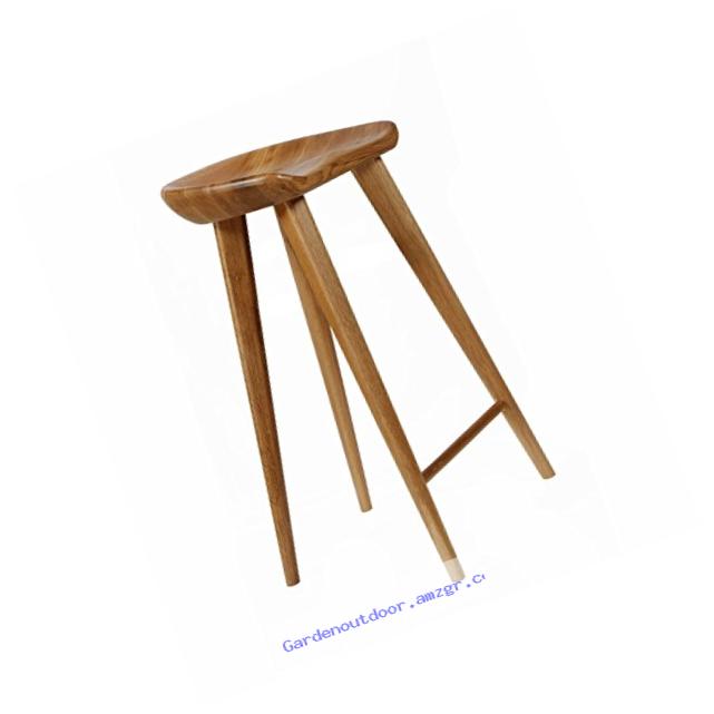 Set of 4 Tractor Contemporary Carved Wood Barstool - Walnut Finish