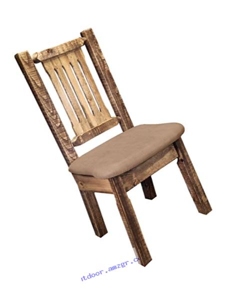 Montana Woodworks MWHCKSCNSLBUCK Homestead Collection Dining Side Chair, Stain & Clear Lacquer Finish with Upholstered Seat, Buckskin Pattern