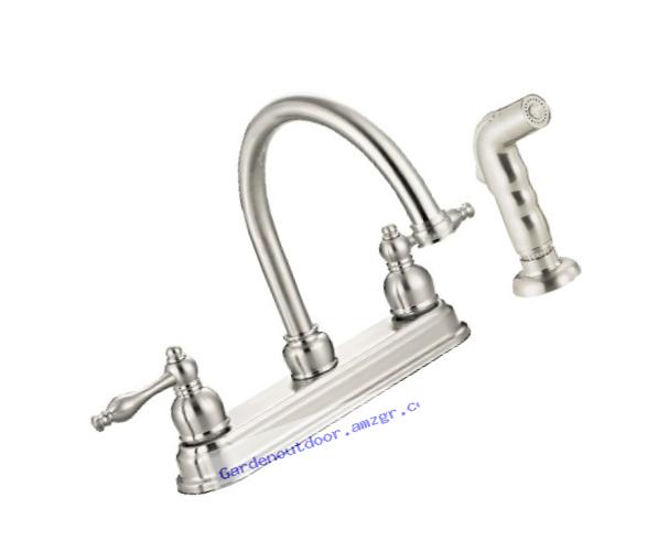 Design House 545335 Saratoga Kitchen Faucet with Sprayer, Satin Nickel Finish