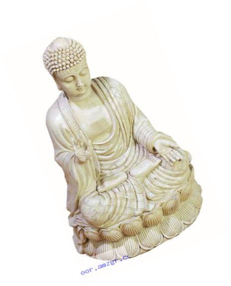Deco 79 75188 Antique White Polystone Buddha Beautifully Carved, 12.75-Inch