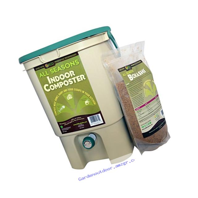 SCD Probiotics K100 All Seasons Indoor Composter Kit, Tan Bucket with Bokashi