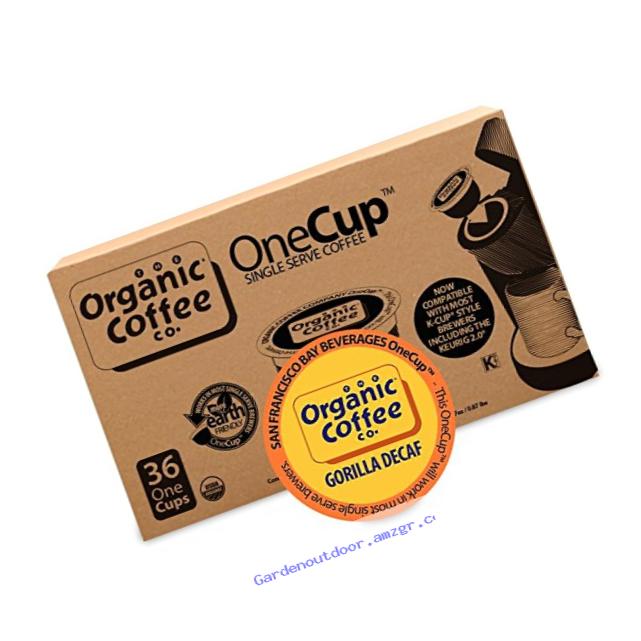 The Organic Coffee Co. OneCup, Gorilla DECAF, 36 Count- Single Serve Coffee, Compatible with Keurig K-cup Brewers, USDA Organic