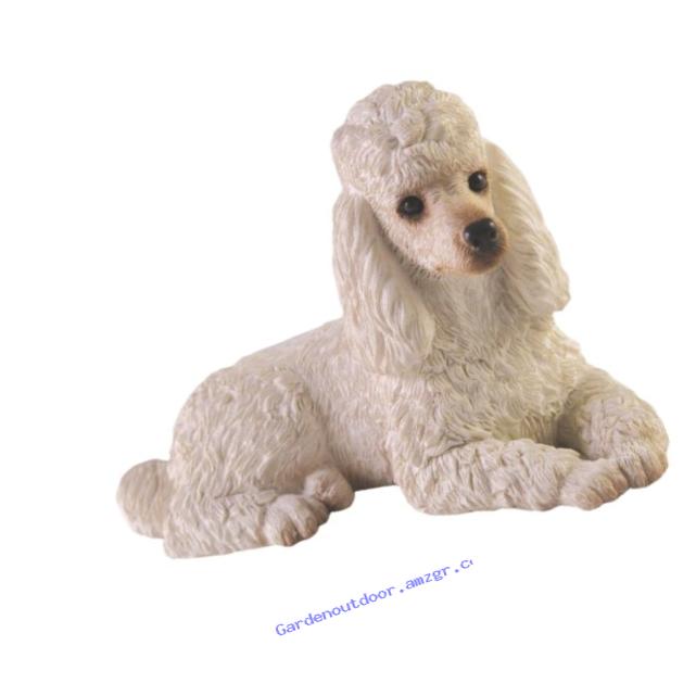 Sandicast Small Size White Poodle Sculpture, Lying