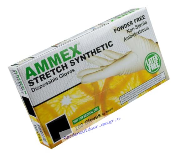 AMMEX - SSP42100-BX - Stretched Poly Gloves - Disposable, Industrial, Food Safe, 1 mil, Small, White (Box of 200)