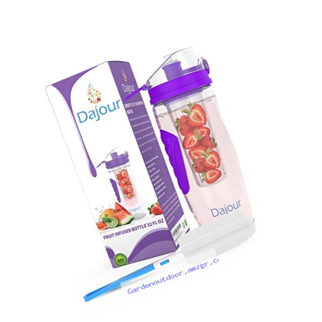 Dajour The Only Infuser Water Bottle with No-Sweat Insulating Sleeve, Your Healthy Hydration Made Easy, 32 oz., Large, Purple