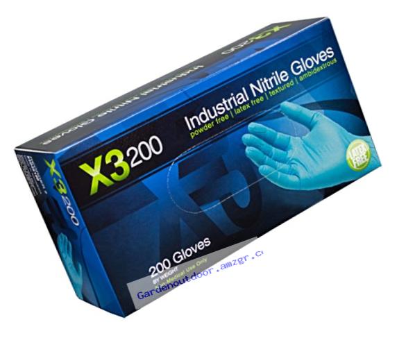 AMMEX - X3D48100-BX - Nitrile Gloves - Disposable, Powder Free, Latex Free, 3mil, Food Safe, XLarge, Blue (Box of 200)
