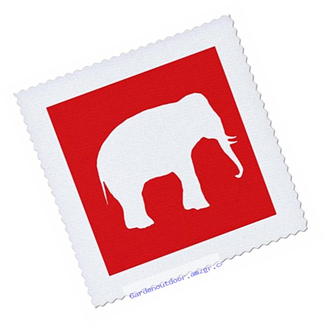 3dRose qs_164912_4 Red Elephant Silhouette White Wildlife Modern Wild Animal Shadow Quilt Square, 12 by 12-Inch