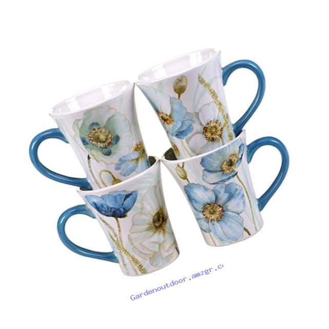 Certified International The Greenhouse Poppies Mugs (Set of 4), 14 oz, Multicolor