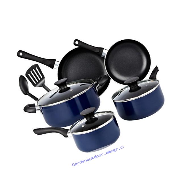 Cook N Home 10 Piece Non Stick Black Soft Handle Cookware Set, Blue