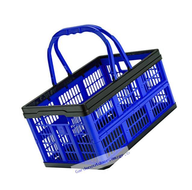 CleverMade CleverCrates 16 Liter Shopping Basket/Grocery Tote: Collapsible Storage Bin/Container, Royal Blue