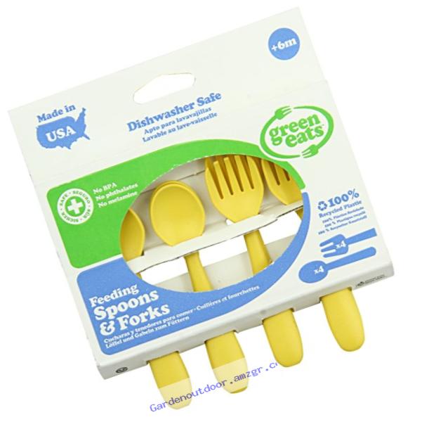 Green Eats 4 Pack Feeding Spoons and Forks , Yellow
