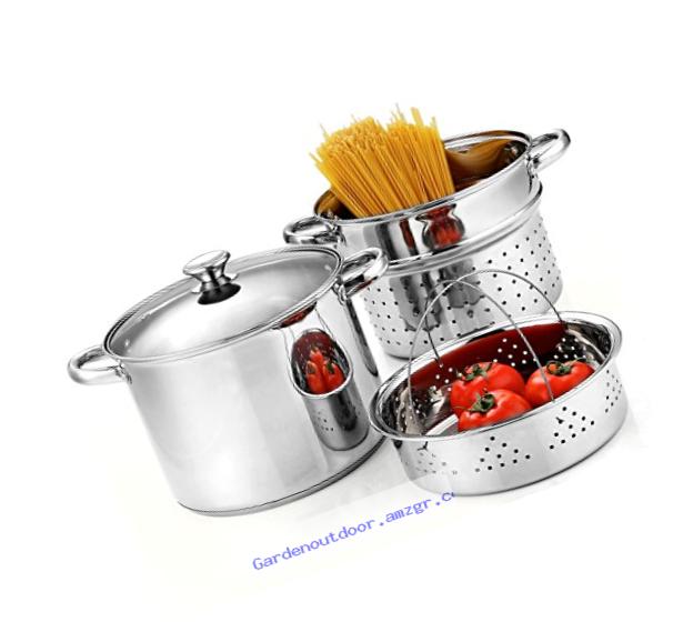 Cook N Home 02401 Stainless Steel 4-Piece Pasta Cooker Steamer Multipots with Encapsulated Bottom, 8-Quart