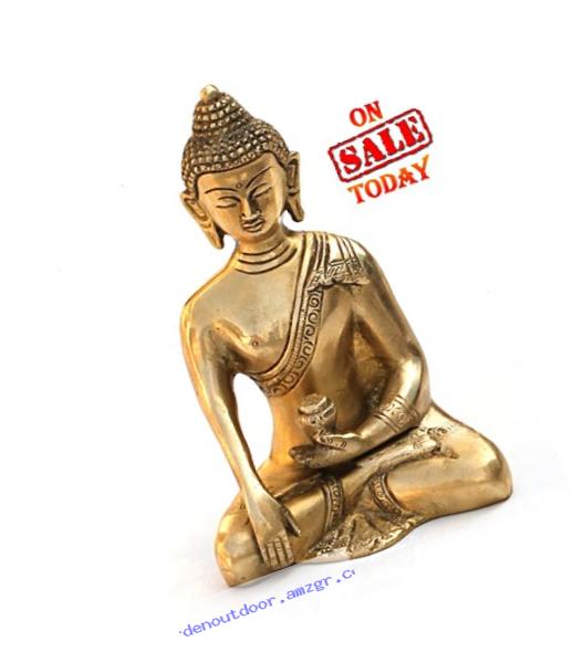 SouvNear Thai Buddha Meditating Peace Harmony Statue, [Dhyana Mudra] Religious Decor Handmade Brass Antique Look Shakyamuni Sculpture Figurine [ 6 Inch Large / Weight 2.2 Pound ]