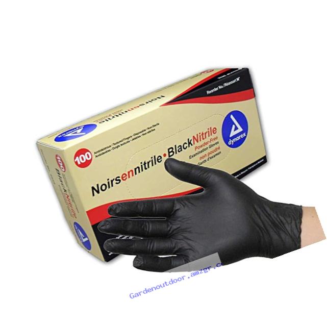 Dynarex Black Nitrile Exam Gloves, Powder-Free, Medium, Box/100