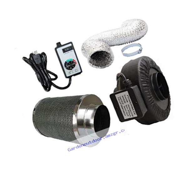 Powermaxx Premium Charcoal Carbon Filter with Inline Fan Combo and Speed Controller, 16 feet Ducting, 6