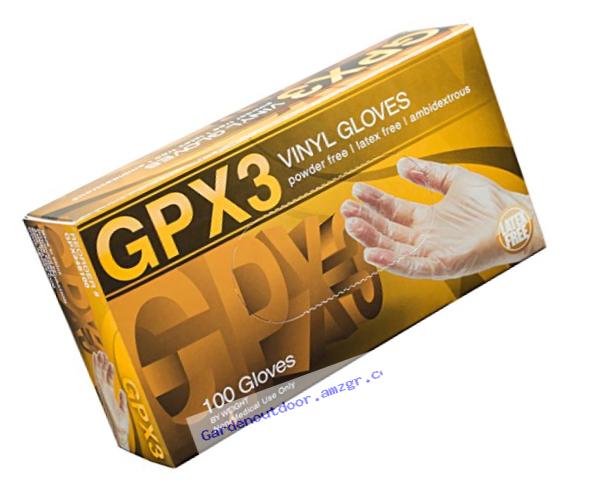 AMMEX - GPX346100-BX - Vinyl Gloves - GPX3 - Disposable, Powder Free, Industrial, 3 mil, Large, Clear (Box of 100)