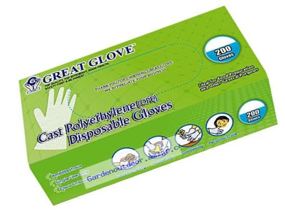 GREAT GLOVE CPE200-L-BX Cast Polyethylene (CPE) Food Service Gloves, Latex-Free, FDA 21CFR 170-199 Compliant, Embossed, Large, Clear (Pack of 200)