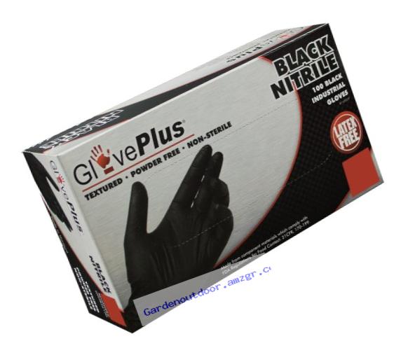 AMMEX - GPNB46100-BX - Nitrile - GlovePlus - Disposable, Powder Free, Industrial, 5 mil, Large, Black (Box of 100)