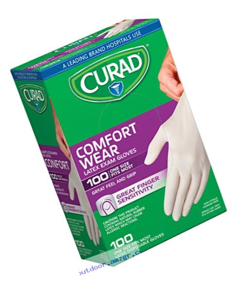 Curad CUR4125R Latex Exam Gloves, One Size Fits Most (Pack of 100)