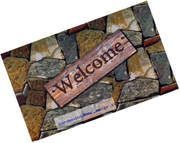 Achim Home Furnishings Outdoor Rubber Mat, Welcome Quarry Stones