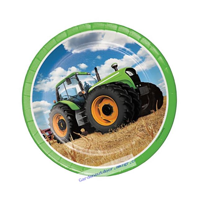 Creative Converting Tractor Time Round Paper Plates (8 Count), 8.75