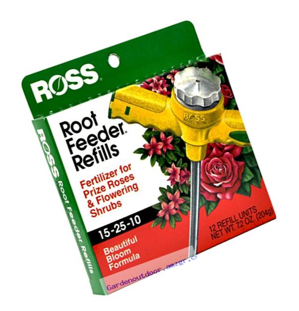 Ross Rose & Flowering Shrubs Fertilizer Refills for Ross Root Feeder, 15-25-10 (Ideal for Watering During Droughts), 12 Refills