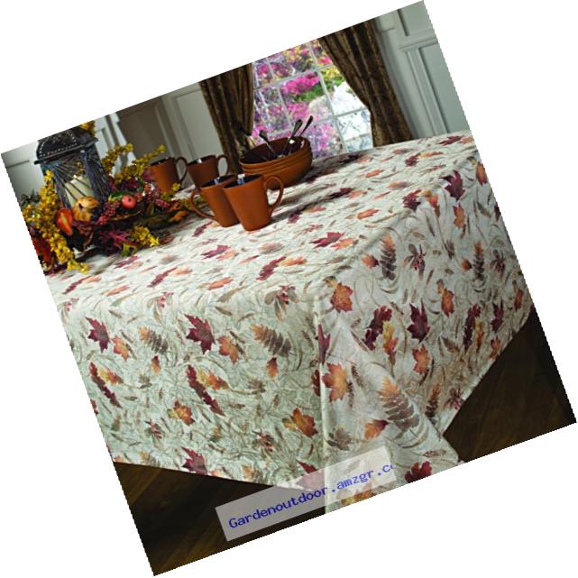 Benson Mills Natures Leaves Jacquard Printed Fabric Tablecloth, 60-Inch-by-120 Inch
